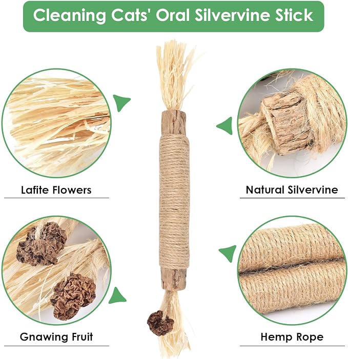 Bissap 12 PCS Silvervine Chew Sticks for Cats, Catnip Chew Sticks Cat Toys for Indoor Cat Kitten Teeth Grinding Interactive Feather Toys for Aggressive Chewers Dental Care - Image 2