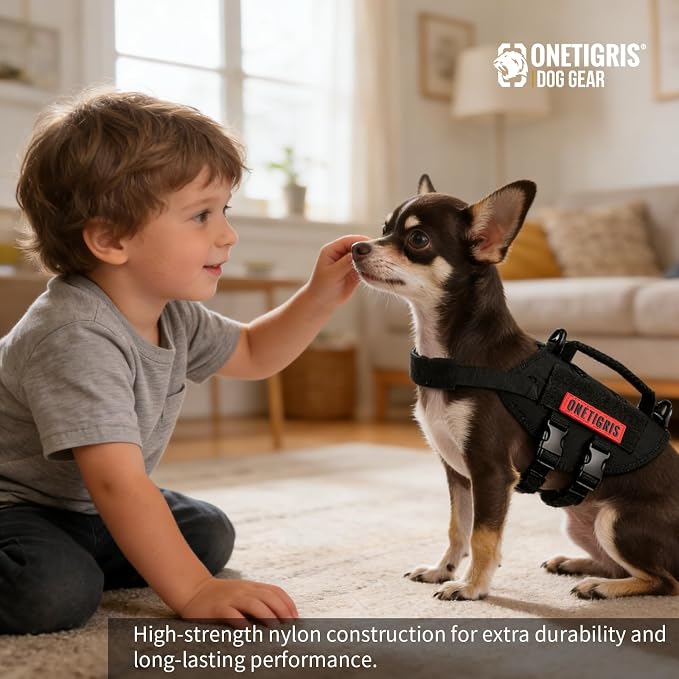 OneTigris Tactical Dog Harness XXS Puppy Vest with Vertical Handle | Tactical XXS puppy harness with vertical handle & fleece padding. Quick-release for easy on/off. Ideal for training & walks. - Image 4