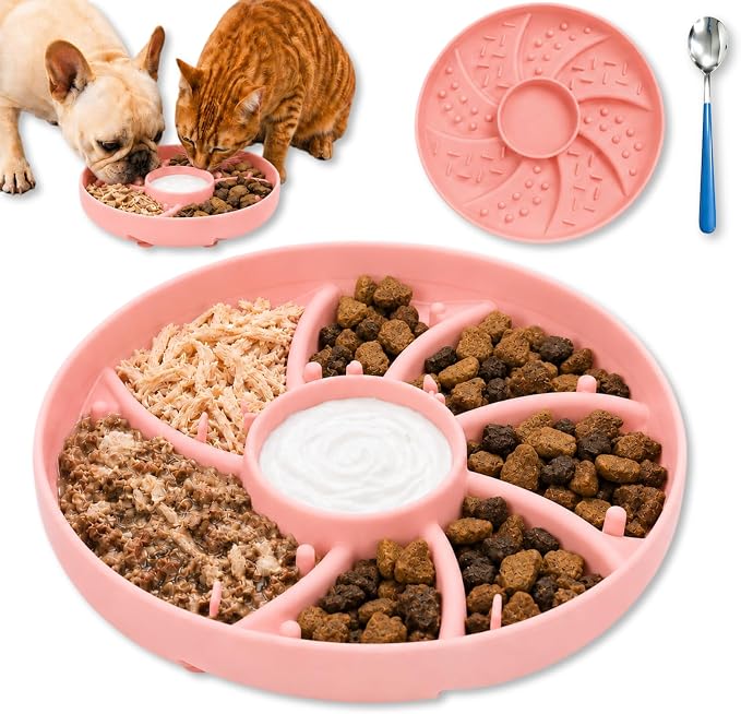 Slow Feeder Dog Bowl Silicone Suction Cup Anti Spill Dogs Cats | strong suction base prevents sliding, extends mealtime, reduces anxiety, textured surface, dishwasher safe by guardingwhatyouLove