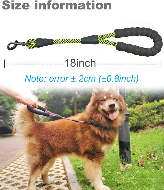 Short Dog Leash 18 Inch Rope Traffic Leash with Padded Dog Handle | 1.5FT Dog Lead 1/2” Strong Nylon Tab for Medium Large Dogs Control Training Walking (Green) - Image 4