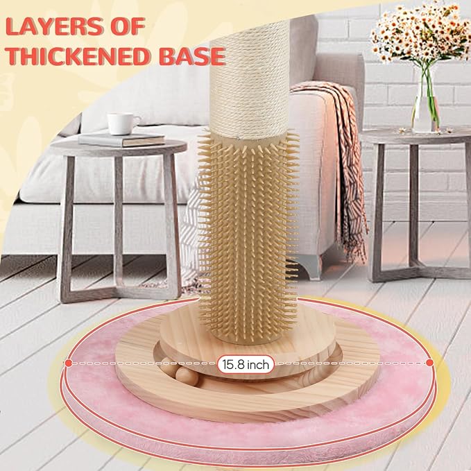 45'' Tall Cat Scratching Post Tree,Heavy Duty Scratcher for Indoor | Solid Wood Base,3.5" Sisal Post,Hanging Ball Toy,Self-Grooming Brush,Interactive Ball Track,Stylish Decor for Any Home - Image 6