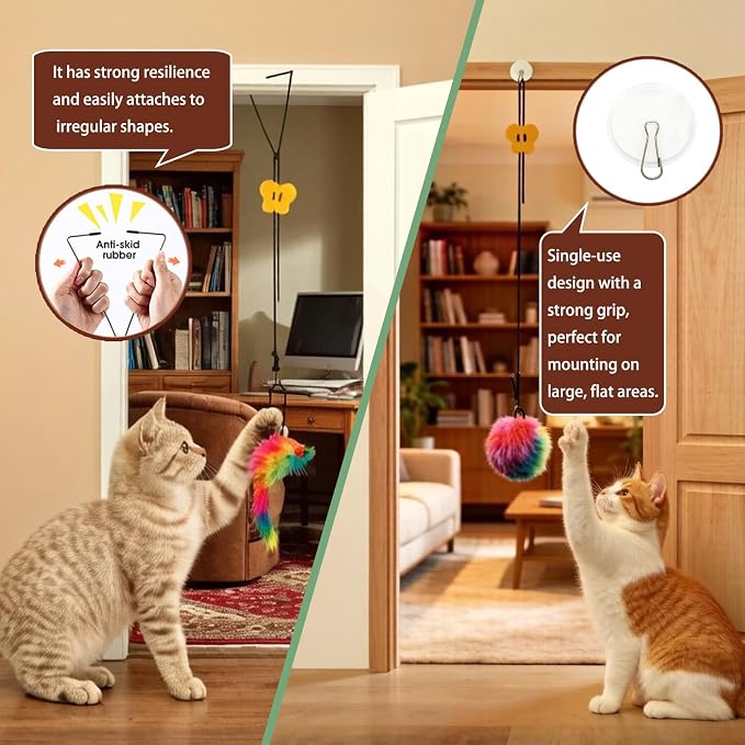 Hanging Toys for Doorway, door frame cat toys for Indoor Cats Kitten 2 Pcs | Self play, soft plush, for all cats – burn off excess energy, reduces boredom, scratching, stress & boosts fitness. - Image 4