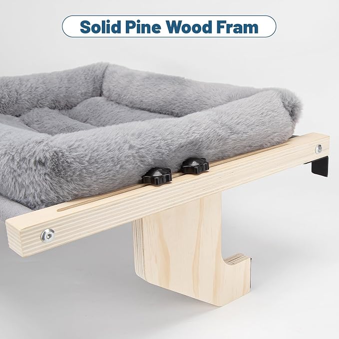 Cat Sill Window Perch - 100% Natural Pine Frame, Soft Plush Fleece, Tool-Free Adjustment, Supports 40 lbs (Medium-Grey) - Image 4