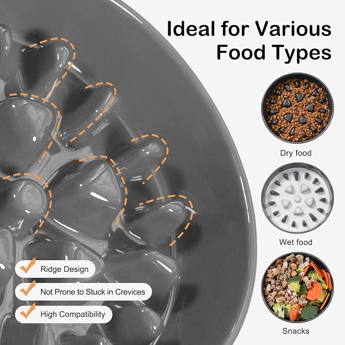 Sted Ceramic Slow Feeder Dog Bowls with Silicone Base | Slow Feeding Dog Bowl Small Medium Breed, Dog Food Bowls for Fast Eaters, Slow Down Eating, Puzzle Dog Food Bowl, Maze Grey - Image 6