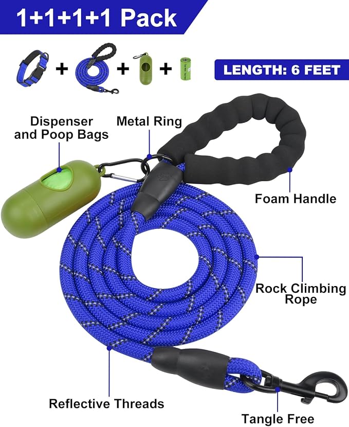 Dynmeow Reflective Dog Collar and Leash Set for Small Dogs, Navy Blue | Soft Neoprene Padded, 6FT Climbing Rope, Ideal for Daily Outdoor Walking or Indoor Wearing, Night Visible for Safety - Image 3