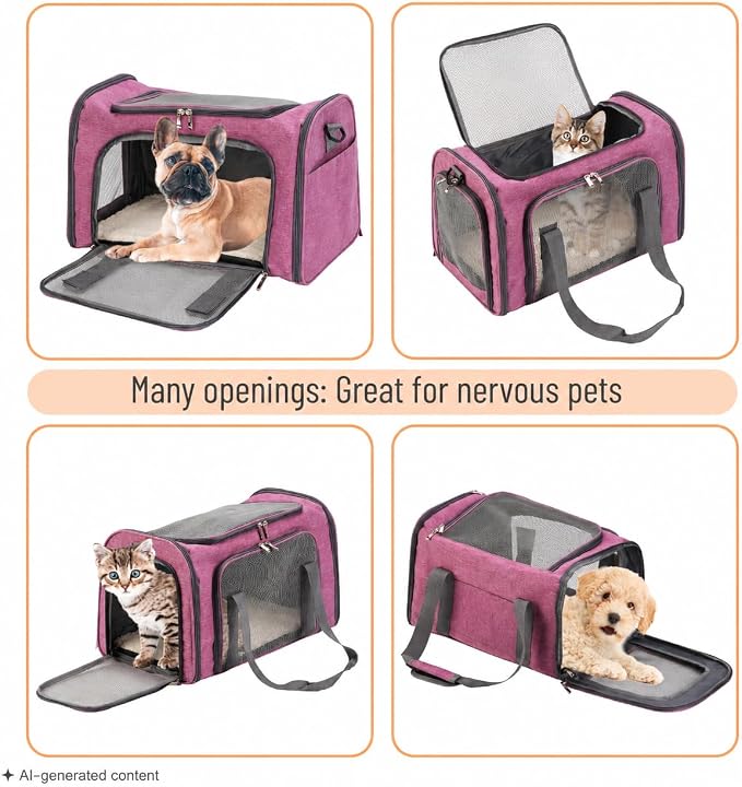 Mr. Pen- Pet Carrier, 17.5" x 11.2" x 11.5", Medium Size, Pink | Portable Travel Carrier for Small Pets, Cats & Small Dogs, Breathable Mesh, Safety Inner Leash - Image 6