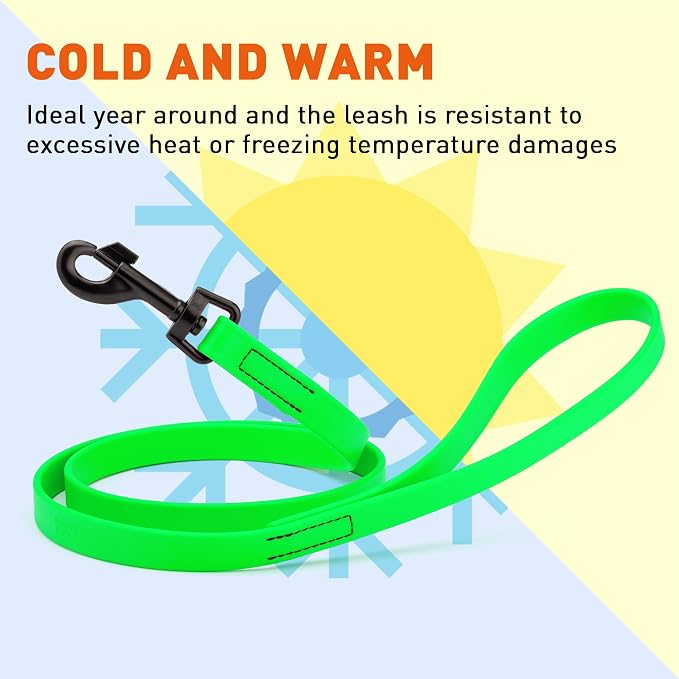 Dogline Biothane Waterproof Dog Leash Strong Coated Nylon Webbing with Black Hardware Odor-Proof Easy to Clean High Performance for Small or Large Dogs Made in USA 4 or 6 ft Lead, Tropical Green - Image 8