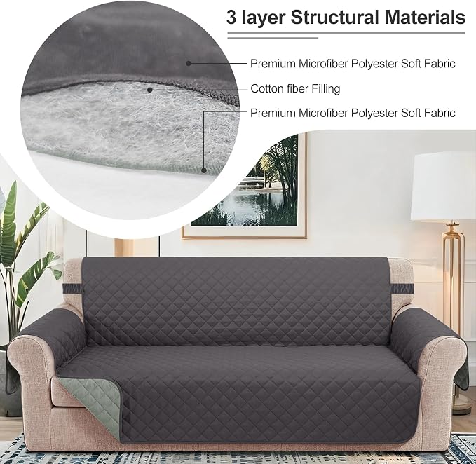 Reversible Couch Cover for 3 Cushion, Sofa, Dark Grey | Couch Cover for Sofa, Pet Friendly Water Repellent Couch Sofa Cover, Washable Furniture Protector with Elastic Straps - Image 3