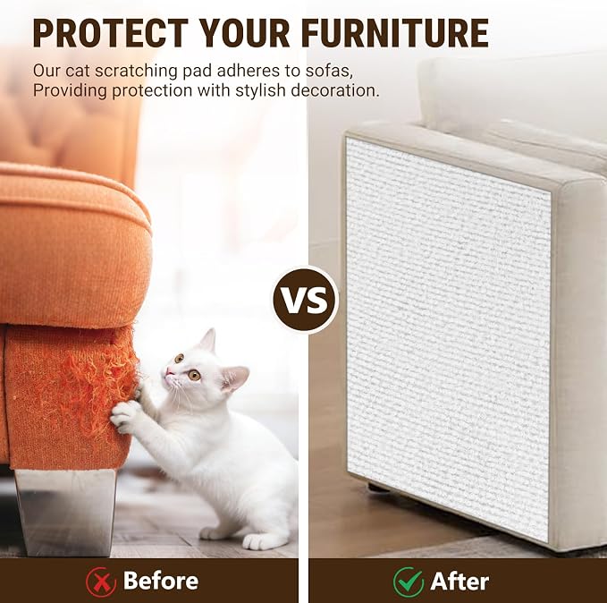 Cat Scratch Furniture Protector, DIY Cat Scratching Mat for Couch, Sofa, Wall,Cat Post,Cat Tree Durable Furniture Guards Couch Scratcher from Cats Claws Scratching for Indoor(39.4x15.8 White) - Image 2