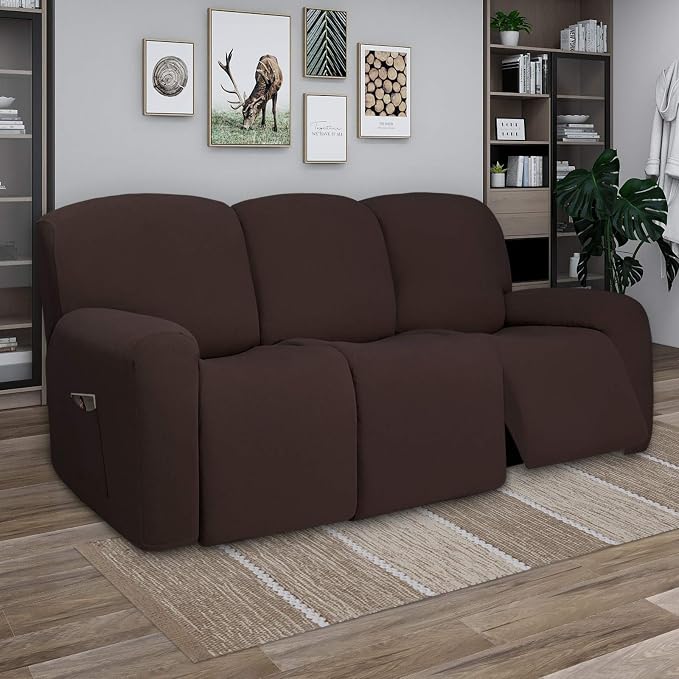 PureFit Super Stretch 3 Seats Recliner Sofa Couch Cover with Pocket | Non Slip Soft Sofa Slipcover, Washable Spandex Reclining Furniture Protector for Kids, Pets (Recliner Sofa, Chocolate) - Image 2