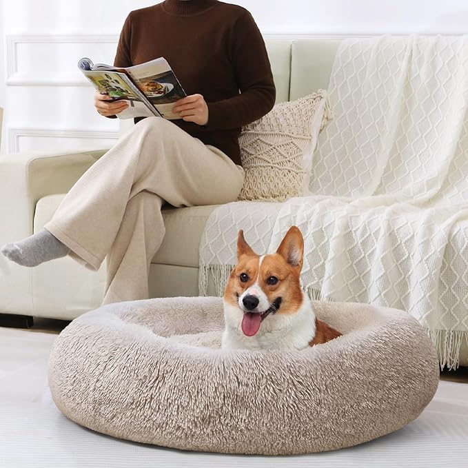 JOLLYVOGUE Dog Beds Large Sized Dog, 36 inches Calming Soft Anti-Anxiety Donut Dogs Bed, Washable Round Fluffy Cushion for Large Pets, Fits up to 80 lbs Pets - Image 6