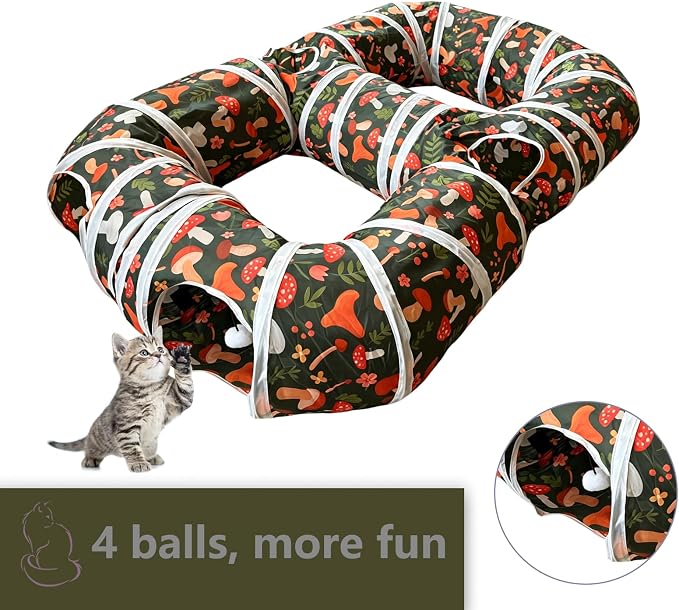 8-Shaped Cat Tunnel Toy Interactive Foldable Playhouse Maze Toys for Cats, Kittens, Rabbits & Small Pets with Playing Balls Collapsible Play Tube for Indoor Fun & Exercise (Brown) - Image 5