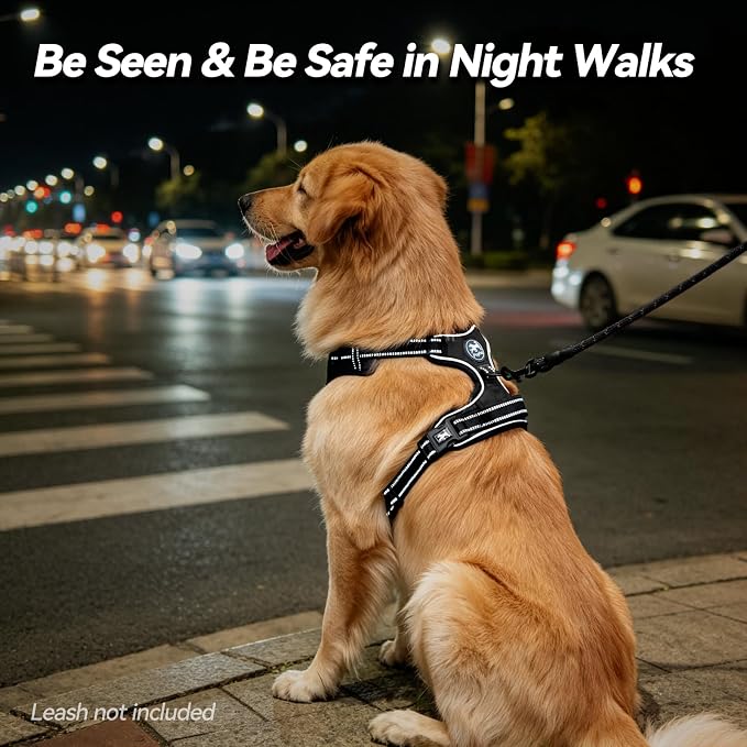 PoyPet No Pull Dog Harness Small with Front Clip & Neck Release Buckle | No Choke, Adjustable Vest, Reflective, Back Clip, Lockable, Soft Padded, Easy Control Handle for Walking Training, S, Black - Image 7