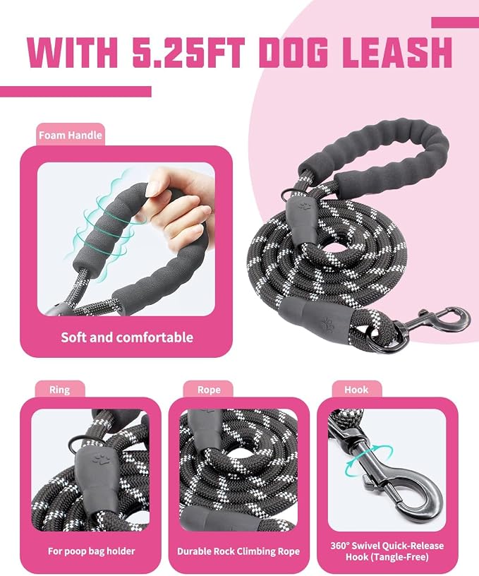 AUROTH Dog Harness and Leash Set for Medium Sized Dog, No Pull Dog Vest | with 5.25FT Dog Leash, Breathable Soft Padded, No choke, Reflective Tactical, Easy to Put on & Take Off - Pink Camo Medium - Image 3