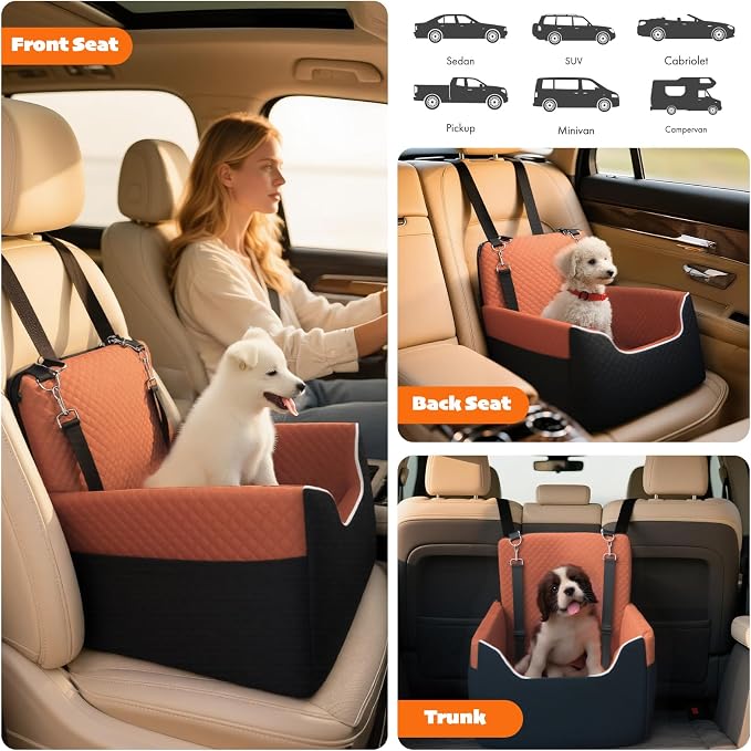 ALL GOOD PET SUPPLIES Dog Car Seat for Small/Medium Dogs Under 35lbs | Soft Memory Foam Booster Car Seat with Detachable Washable Cover and Elevated Cushion, Puppy Dog Car Bed - Image 6
