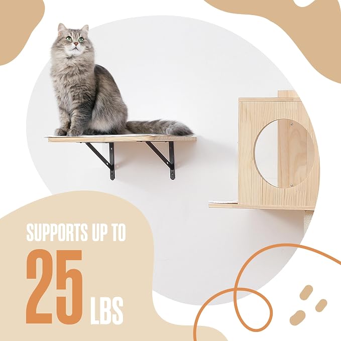 Wall Mounted Cat Tree, Cat Wall Climber, Kitty Climbing Shelves 51 x 35 in | Houseables Kitty Furniture Shelves, Floating House, Stairs, Mount, Climber, Condo, Playground, Obstacle Course, Indoor Gym - Image 3