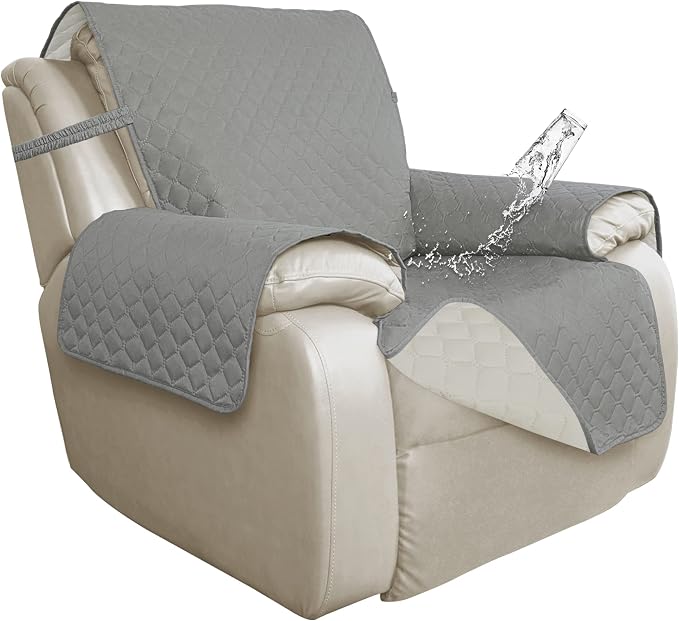 ISSUNTEX Double Protection 100% Waterproof Recliner Covers for Living Room, Reversible Furniture Protector Recliner Couch Sofa Slipcover for Dogs, Pets, Kids (Oversized Recliner, Light Gray/Ivory) by ISSUNTEX