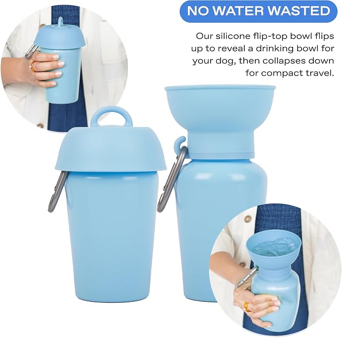 Springer Flip Dog Water Bottle | Portable Drinking Feeder with Foldable Food-Grade Silicone Bowl | One-Hand Squeeze & Leak-Proof | BPA-Free 20oz | Walking, Hiking & Camping | Puppy Essentials - Image 2