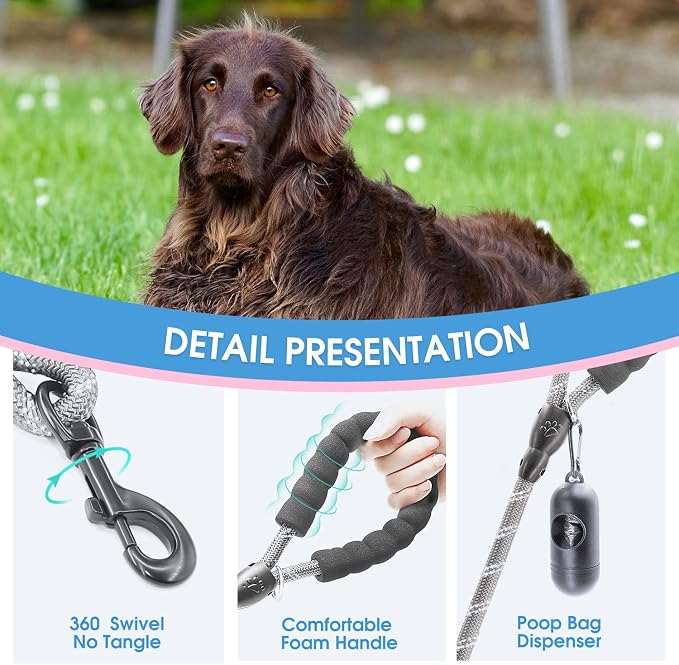 2/4/5/6 FT Dog Leash with Comfortable Padded Handle and Highly Reflective Threads for Small Medium and Large Dogs (6FT-1/2'', Grey) - Image 3
