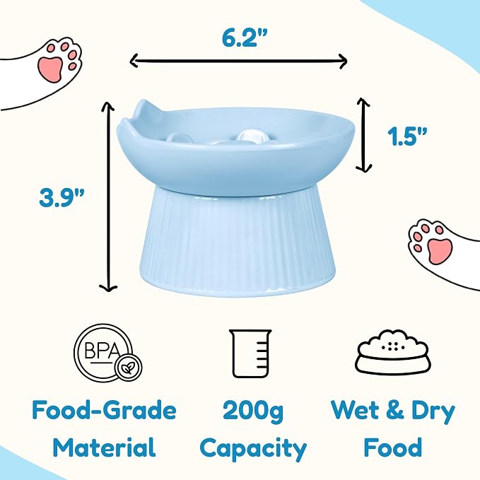 Unbreakable Raised Slow Feeder Bowl for Cats and Small Dogs, Elevated Cat Bowls, Detachable Slow Feede Bowl, Heavy Weighted, Non-Slip Feeder, Dry & Wet Food, Whisker Friendly (Blue; 6.2'') - Image 7
