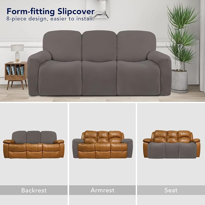 PureFit Super Stretch 3 Seats Recliner Sofa Couch Cover with Pocket | Non Slip Soft Sofa Slipcover, Washable Spandex Reclining Furniture Protector for Kids, Pets (Recliner Sofa, Taupe) - Image 4