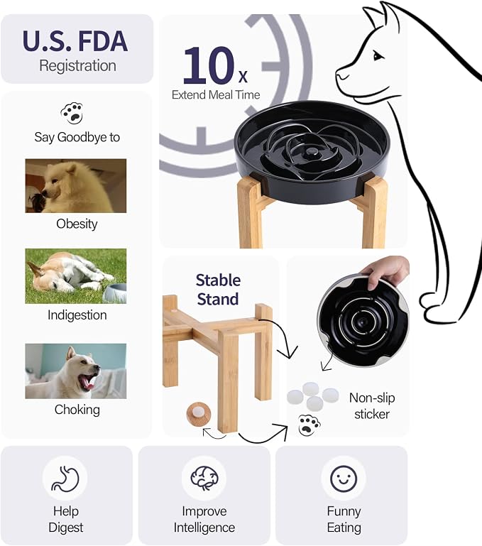 Black 8.66 in Dog Bowl Ceramic Slow Feeder for Medium Large Dogs,Elevated/Raised Slow Feeding Dog Food Water Dish Heavy Weighted,Puppy Dish for Fast Eaters,Puzzle Eating Bowl Modern Maze - Image 3