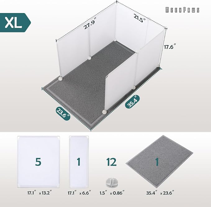 MEEXPAWS Cat Litter Box Enclosure Splash Guard Extra Large 28L × 21.5W x 18H inch, Light Weight Plastic Sheets with Cat Litter Mat Easy Clean (White) | Extra Large Litter Box Pee Shield, DIY Plastic Sheets Easy Clean, Litter Containment, Privacy Screen... - Image 5