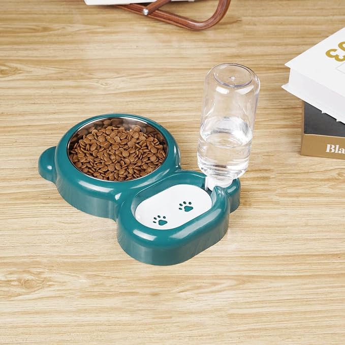Dog Bowls, Cat Food and Water Bowl Set with Water Dispenser and Stainless Steel Bowl for Cats and Small Dogs - Dark Green - Image 8