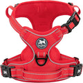 PoyPet No Pull Dog Harness, Reflective Vest with 2 Leash Clips & Handle | Lockable Neck Release Buckle, No Choke, Adjustable, Soft Padded, for Walking Training, Red Matching Trim, X-Small by PoyPet