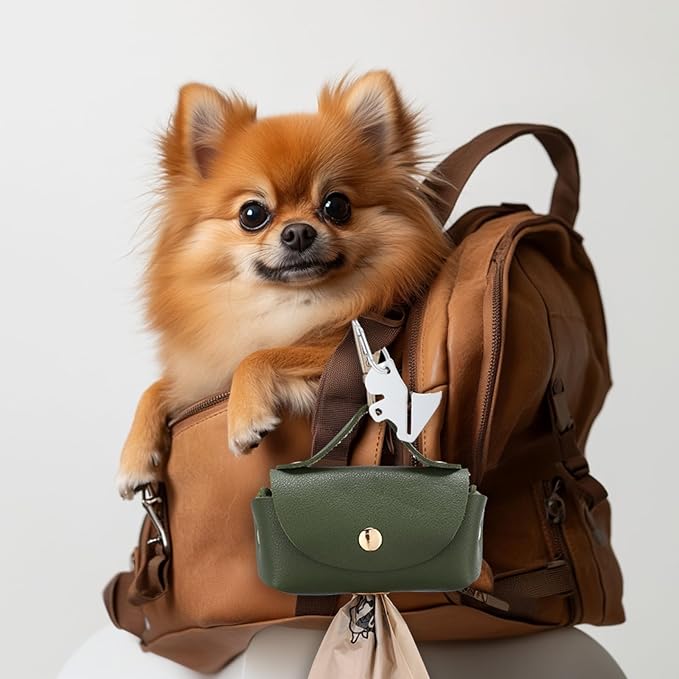 Affrolling 5 Pcs Leather Dog Poop Bag Holder Christmas Include 45 Scented Poop Bags Dispenser Cute for Travel Walking Dog Park and Outdoor Use(Dark Green) - Image 2