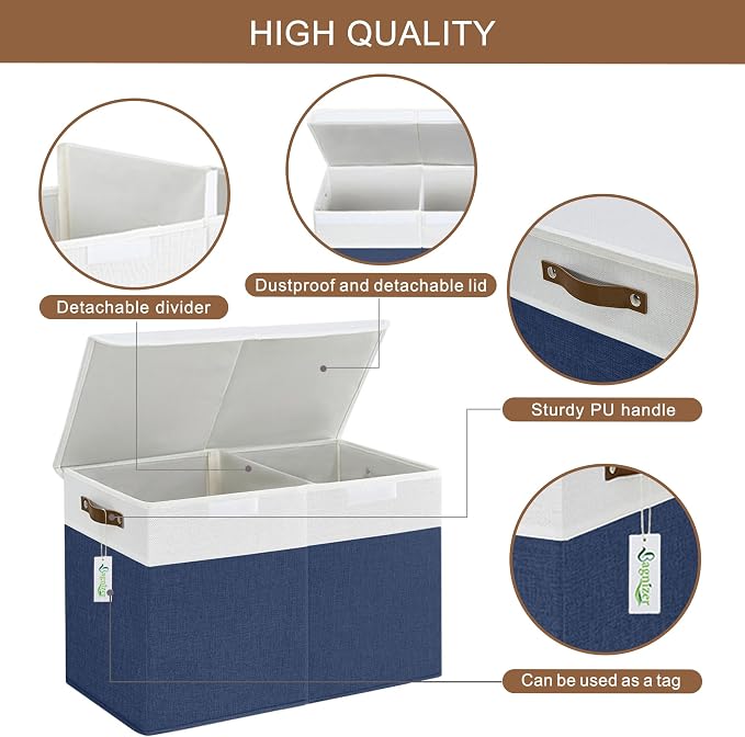 Bagnizer Large Toy Storage Box with Lids, Collapsible Sturdy Baby Storage Organizer Chest Bin Basket for Kids, Boys, Girls, Playroom, Nursery, Bedroom, Closet 25"x13"x16" (Navy Blue and White) - Image 9