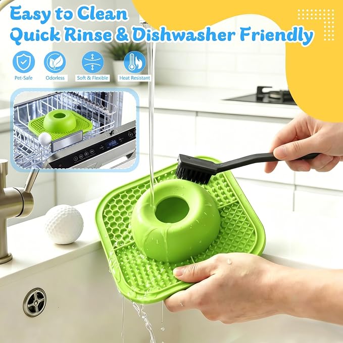 Slow Feeder Dog Bowls & Lick Mat for Liquid and Thick Treat, Anti-Slip Dog Lick Bowl with Interactive Rolling Ball, 5/6 Cup Pup Licking Toy for Large Medium Small Dogs and Cats Green - Image 6