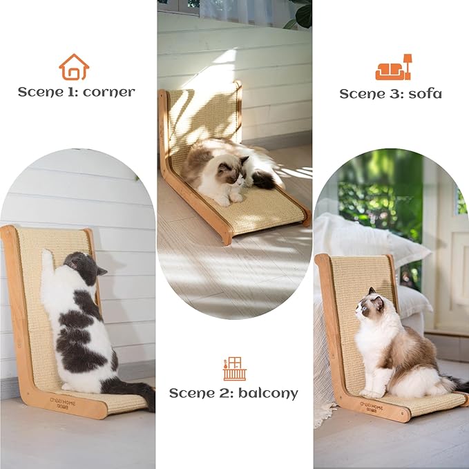 L-Shape Vertical Sisal Cat Scratcher, Solid Wooden(Large) | Natural Texture Satisfies Scratching Urge. Stable Tip-Resistant Base. Modern Furniture Look. Ideal For Indoor Active Cats - Image 6