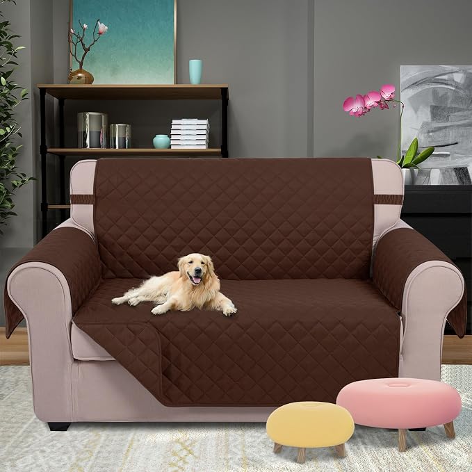 U-NICE HOME Loveseat Sofa Cover for 2 Cushion Couch, Brown | 45''Loveseat Cover Washable, Pet Friendly, Elastic Straps, Water Repellent, Furniture Protector for 2 Cushion - Image 2