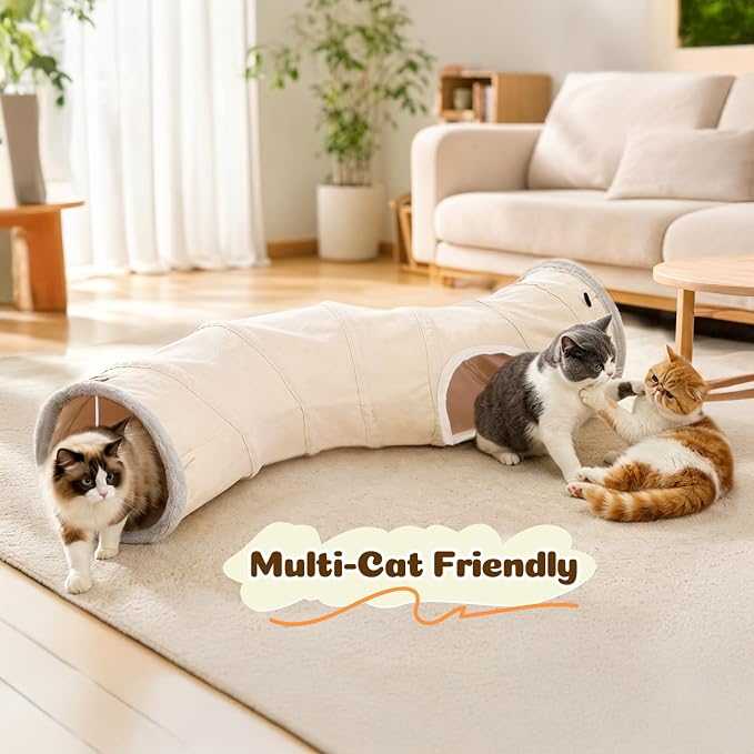 Ownpets S-Shape Cat Tunnel Toy 48"L x 12"D, for Cats, Puppies & Small Pets | Collapsible for storage, tear-resistant oxford fabric, connects to other tunnel, with peek hole, feather wand, indoor/outdoor - Image 8
