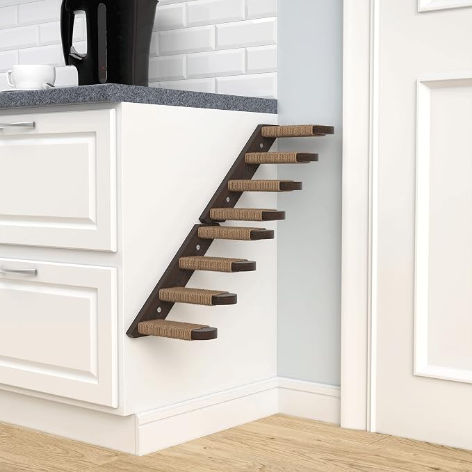 Skywin Cat Steps - Solid Rubber Wood Cat Stairs Great for Scratching and Climbing - Easy to Install Wall Mounted Cats Shelves for Playful Cats (Brown, Left to Right) - Image 4
