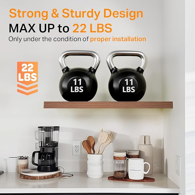 BAYKA Walnut-Like Floating Shelves 15.7in, 3 Pack, Wall Mounted Wall Decor | Easy Install, 22lbs Max Load, Hidden Bracket, Shelving for Bathroom Bedroom Kitchen Display Storage, Multi-Wall Compatible - Image 5
