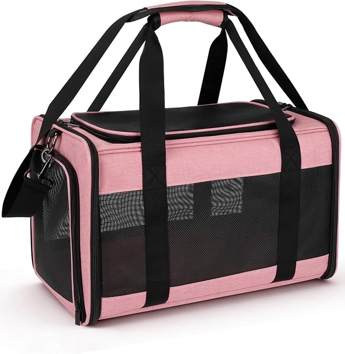 Hipubby Cat Carrier Dog Carrier for Pets Up to 16 Lbs, Soft-Sided Pet Travel Carrier for Cats and Small Dogs, Airline Approved Pet Carrying Case with Shoulder Strap & Removable Mat - Pink by Hipubby