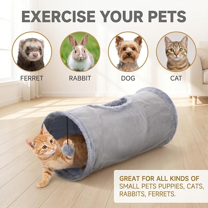 Cat Tunnel, 20" Cat Tube with Play Ball | Long Plush Indoor Cat Toys for Cat, Puppy, Kitty, Kitten, Rabbit (Small) - Image 6