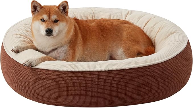 33 in Soft Touch Fleece Donut Dog Bed for Medium Plus Dogs,Coffee | Calming Round Pet Bed with Removable Washable Cover, Fits up to 65 lbs by BedStillLoveStill