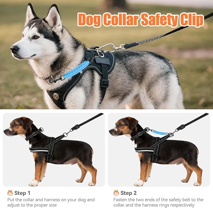 Dog Collar Safety Clip, Collar Companion, Handmade Backup Safety Strap, Double-Ended Clip Leash Connector, Suitable for Dog Harnesses, Prong, Pinch Collars (Sky Blue, 1 Pack) - Image 2