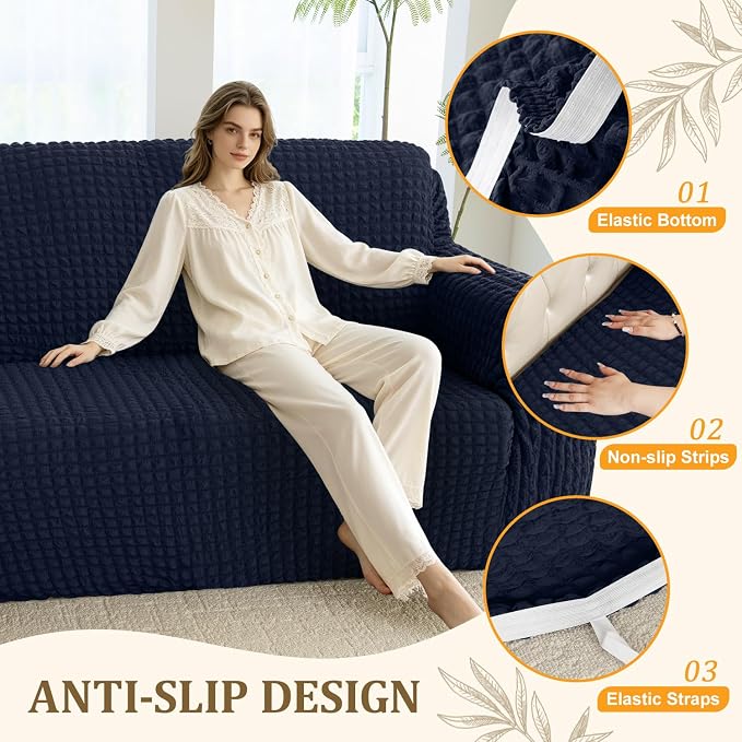 ALIECOM Corner Sectional Couch Covers Washable Sofa Cover L Shaped Couch Cover for Dogs Pets Stretch Soft Sectional Slipcovers with Non Slip Strips U Shape Furniture Protector (Bubble-Navy, Large) - Image 5