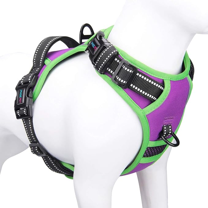 Reflective Dog Harness Large Breed Adjustable No Pull Vest with with Handle 2 Metal Rings 3 Buckles [Easy to Put on & Take Off](XL, Purple) by PHOEPET