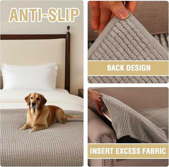 H.VERSAILTEX Plush Chenille Couch Cover for Dogs Pets Blanket for Bed Anti-Slip Soft and Durable Furniture Protector for Small Medium Large Cats Washable (52" x 82", Taupe) - Image 5