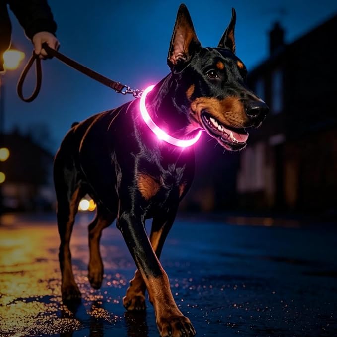 LaRoo LED Dog Collar, USB Rechargeable Flashing Light Dog Collar, Nighttime Safety, Cuttable Size for Small Medium Large Dogs, Makes Your Pet Visible in The Dark (Rose Red) - Image 5