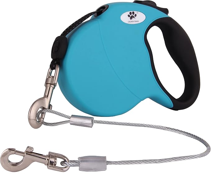 16ft Retractable Dog Leash for Large Breed Dogs up to 110 lbs with a Detachable Chew Proof Extender Wire Ropes (Blue L) by CROWN+PAWS