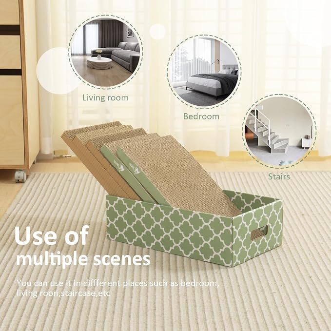 MECOOL Cat Scratching Board，5PC Cat Scratch Pad with Box，Reversible Corrugated Cat Scratcher Cardboard and Lounge Bed for Indoor Cats, Catnip - Image 6