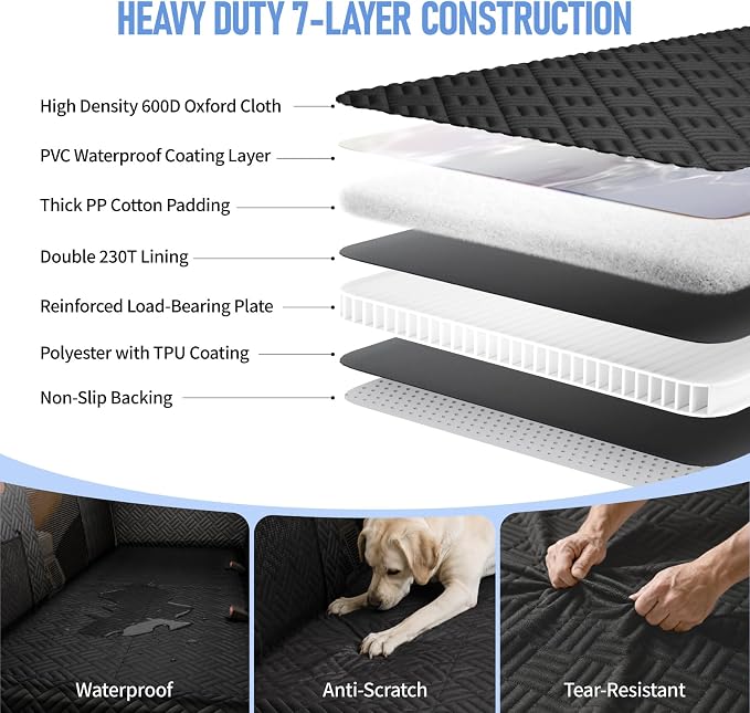 Dog Car Seat Cover for Back Seat, Hard Bottom Back Seat Extender for Dog | Supports 400lbs, Waterproof, Heavy Duty, Scratch Resistant, Dog Hammock for Car SUV and Small Truck, Black, 51 Inch - Image 4