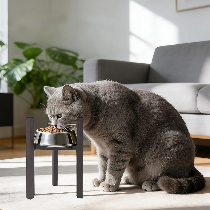 Elevated Cat Bowl Stand Good for Senior Cats Digestion Arthritis Relief - Adjustable Metal Feeder Riser, Fits 5.1-7.45” Round Bowls (No Bowls)(Shiny Coffee) - Image 2