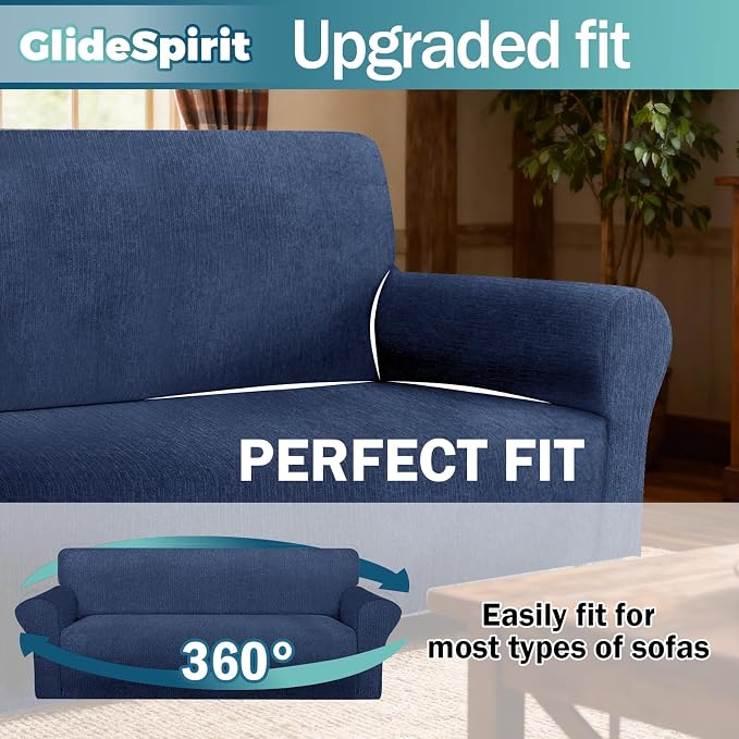Waterproof Couch Cover, Stretch Non-Slip Oversized Sofa Slipcover with Elastic Bottom Stay-in-Place - Leakproof Furniture Protector for Kids & Pets - Washable (Oversized Sofa, Navy) - Image 3